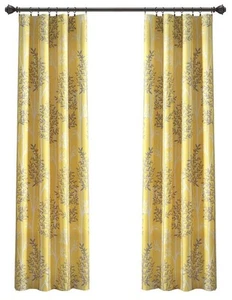 Yellow and Gray Linear Tree Blackout Grommet Window Curtain Panel Pair (95" x... - Picture 1 of 7
