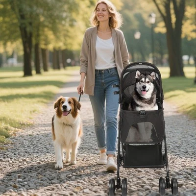 Hundewagen 3-in-1 klappbar Hundebuggy 15kg Hundebox Haustier Hunde Katzen Buggy - Bild 1 von 4