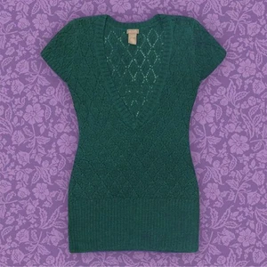 Vintage Delia's Forest Green Green Diamond Knit Sweater Dress Y2k Twee | Size S - Picture 1 of 5