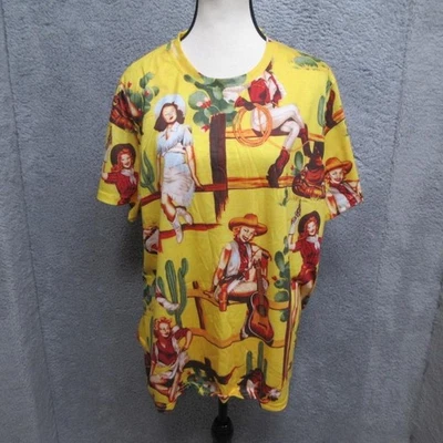 Camisa vaquera pinup para mujer 3XL amarilla estampada por todas partes camiseta gráfica occidental Foto 1 de 4