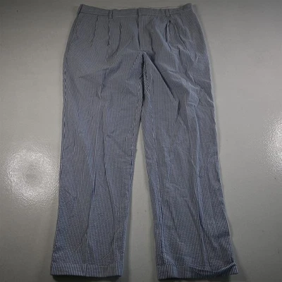 Pantalones para hombre Jos A Bank 38x32 azul blanco a rayas Seersucker plisados se mantiene fresco Foto 1 de 4