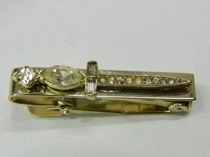 Espada vintage tono dorado con pedrería delgada corbata clip/barra - Imagen 1 de 3