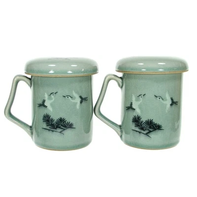 De colección Coreano GORYEO CELADON VERDE GRÚA INFUSOR DE TÉ 8oz Juego de tazas 6 piezas Acabado enloquecido Foto 1 de 4