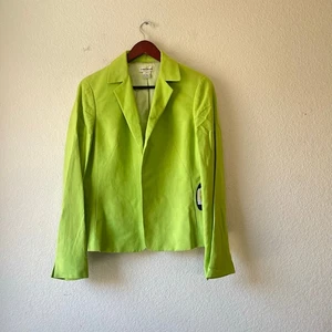 Neu mit Etikett y2k Barry Blazer aus Seide und Leinen mit Zirkenmuster limettengrün Größe 10 - Bild 1 von 6
