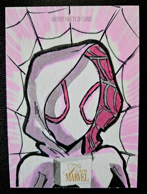 Tarjeta de boceto de artista Ghost Spider Gwen Stacy 2019 Upper Deck Marvel Flair 1/1 Foto 1 de 2