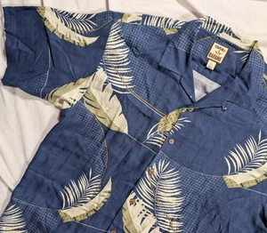 Tommy Bahama Shirt Mens Large Blue Silk Floral Hawaiian Button Up Camp Casual - Picture 1 of 8