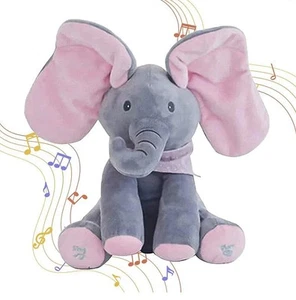 Alivio Peek A Boo Elephant Singing Musical Baby Plush Toy Stuffed Doll - Picture 1 of 4