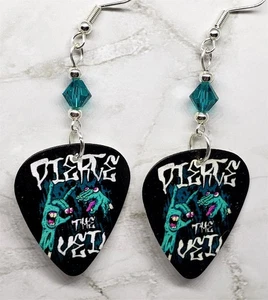 Pierce the Veil Guitar Pick Earrings with Teal Swarovski Crystals - Picture 1 of 5