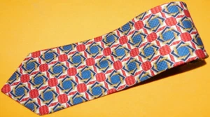 ERMENEGILDO ZEGNA MADE IN ITALY RED/WHITE/BLUE SQUARES MOTIF TIE - NECK TIES. - Picture 1 of 3