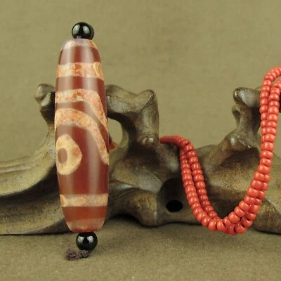 Collar Colgante Amuleto Místico Cuentas Dzi 2 Ojos Ágata Antigua Roja Foto 1 de 4
