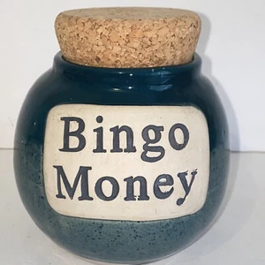Tumbleweed Pottery North Carolina Blue Bingo Money Jar Bank with Cork Lid - Picture 1 of 10