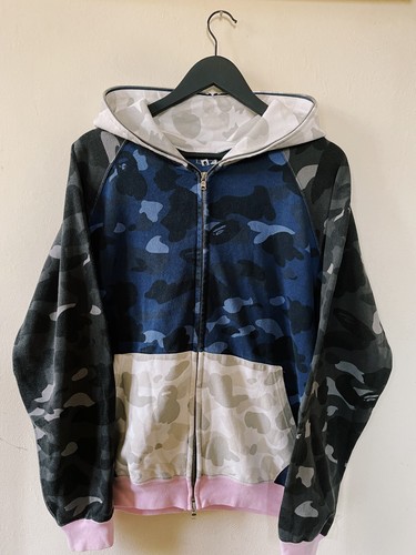 A BATHING APE (BAPE) Vintage 2006 Bape A Bathing Ape Crazy Color Camo Full Zip Hoodie White Black 