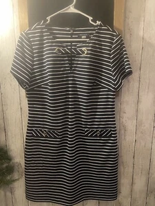 Tommy Hilfiger Women's Navy/White Striped Short Sleeve Dress Size 12 - Picture 1 of 4