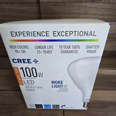 Cree 100W Equivalent Daylight BR30 Dimmable Soft White 2700k LED Light bulb- - Image 1 of 4