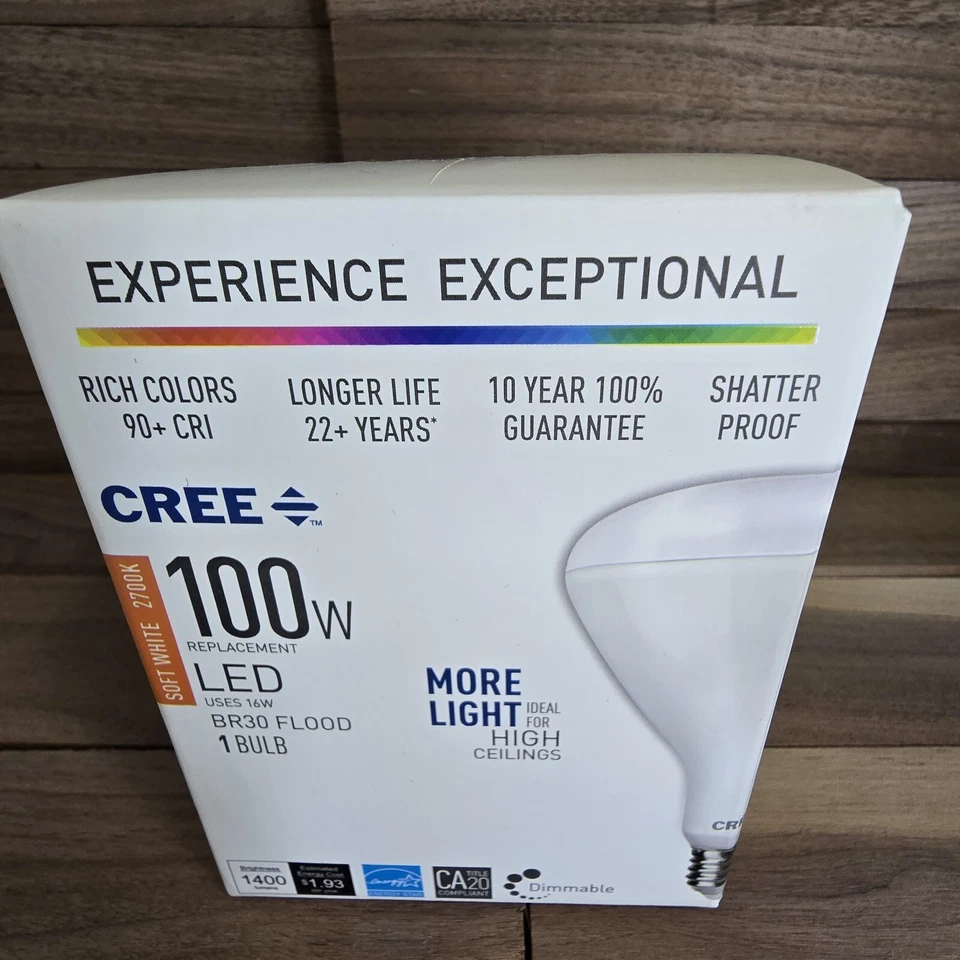 Cree 100W Equivalent Daylight BR30 Dimmable Soft White 2700k LED Light bulb- - Image 1 of 4