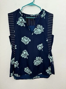 J. Crew Damen blau Blumen gestreift ärmellos V-Ausschnitt Bluse Kirche Karriere 8 - Bild 1 von 8