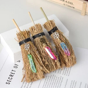 Wiccan Decorative Witch Broom with Charm and Rainbow Crystal Quartz Healing - Picture 1 of 19