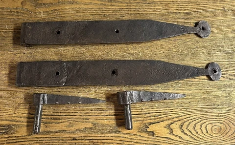 Antique 15” Hand Wrought Iron Barn Door Hinges & Pintels, 19th Century Cover