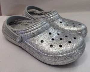 Crocs Classic Lined Silver Glitter Crocs Girls Size J5 - Picture 1 of 8