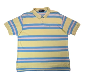 Polo Ralph Lauren Vintage USA 1980s Yellow Pink Blue Striped Polo Shirt XXL 2XL - Picture 1 of 6