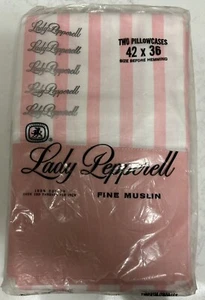 Vintage Lady Pepperell 2 Standard Pink & White Striped Muslin Pillowcases New OS - Picture 1 of 4