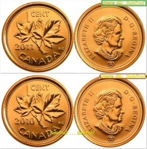 2x CANADA 2010 2011 QUEEN MAPLE LEAF MAGNETIC & NON MAG. CENT PFENNIG MÜNZEN LOT UNC - Bild 1 von 2