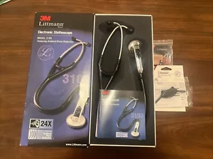 Littmann Black 27 In Electronic Stethoscope 3100 - Preowned, Auscultates Well - Picture 1 of 12