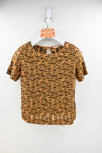 Gorman 100% silk metallic ochre textured short sleeve blouse size UK8 - Picture 1 of 9