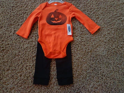 OLD NAVY Niño Nuevo con Etiquetas Talla 6-12M Naranja y Negro PUMPKIN Conjunto LS Body con Pantalones    Foto 1 de 4
