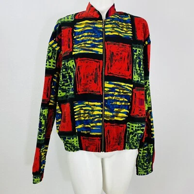 Vintage Women's Windbreaker Jacket Colorful Graphic Print Medium 90s - Image 1 of 4