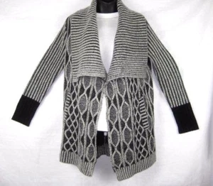 Max Studio Womens Open Cardigan Sweater Small Black Multi Cable Knit Long $98 - Picture 1 of 7