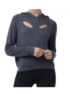 Suéter Good American para mujer 4 pétalos recortado con capucha gris nuevo - Imagen 1 de 7