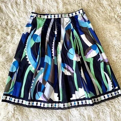 NUEVO SIN ETIQUETAS Falda Elie Tahari Algodón Voile Luz A Multicolor Estampado Geométrico Talla 8 Foto 1 de 4