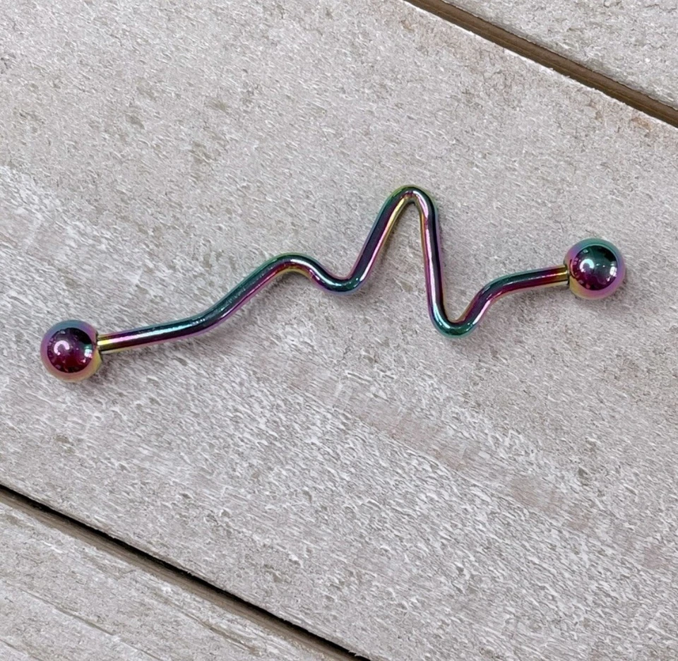 "Nuevo pendiente cartílago cartílago 1,5"" barra industrial zig zag titanio arco iris calibre 14" Foto 1 de 1