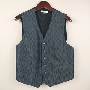 Carrot & Gibbs Men's Vest Waistcoat L Large 100% Silk Black Gray Geometric - Picture 1 of 10