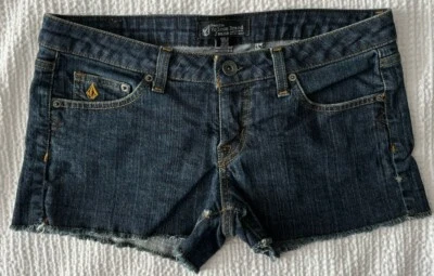 Volcom Womens 7 Dark Wash Blue Jeans Cut-Off Shorts Skater EUC Mint! - Image 1 of 4
