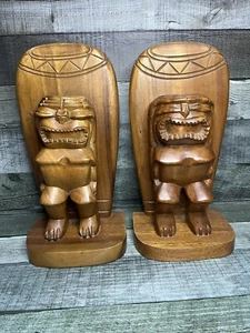 Rosa Philippines Wood Tiki 12” Tall Bookends Tropical Island - Picture 1 of 7