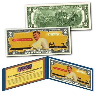 BABE RUTH 1933 Sport Kings #2 New York Yankees iconic Card Art Genuine $2 Bill - Image 1 of 3
