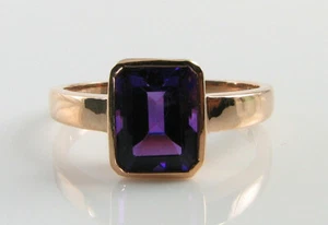 9K 9K ROSE GOLD AMETHYST EMERALD CUT ART DECO INS SOLITAIRE RING Size K - Picture 1 of 5