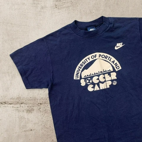 Vintage 80’s Nike University of Portland Pilots Soccer Tee Blue Tag Cover