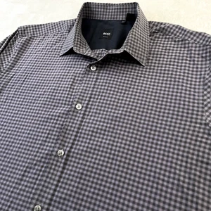 Camisa Hugo Boss Para Hombres XL Gris Negra Cuadros Cuadros Ronny Calce Ajustado Abotonada Diseñador - Imagen 1 de 7