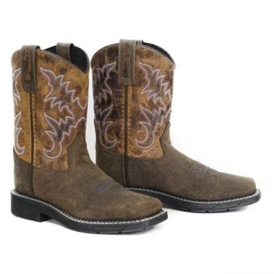 Old West Children Unisex 12.5 D Broad Burnt Dk Brown Leather Cowboy Boots WB1010 - Image 1 of 4