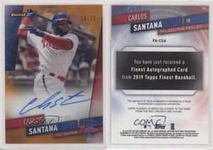 2019 Topps Finest Auto Orange Refractor /25 Carlos Santana #FA-CSA Auto