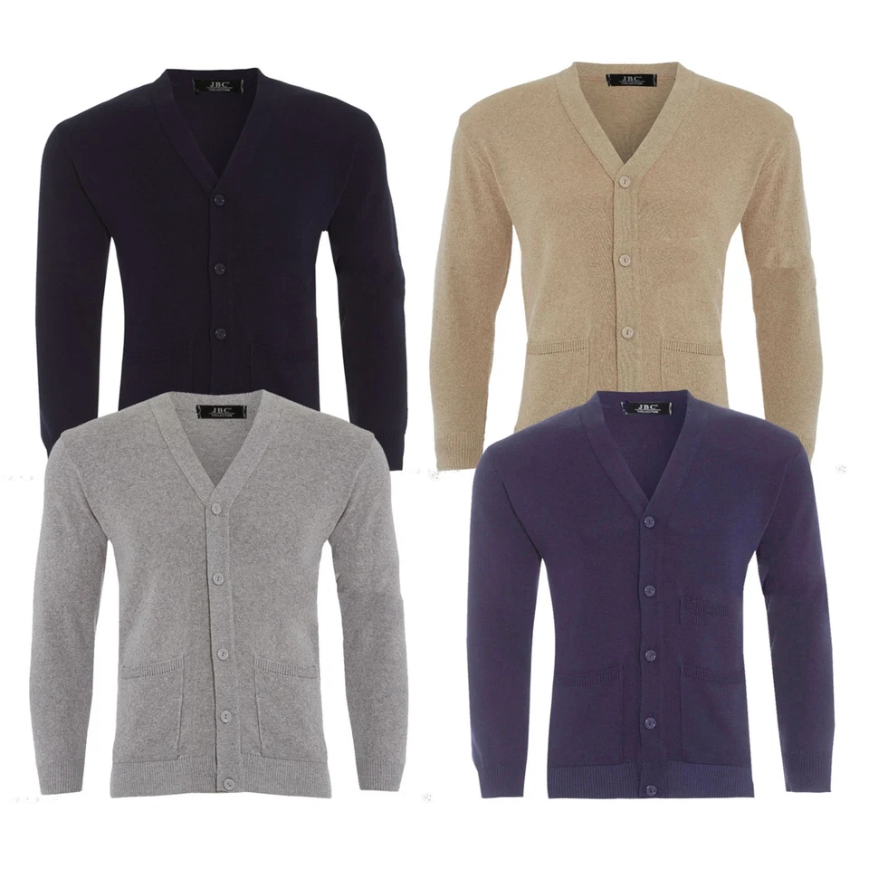 Mens Plain Knitted V Neck Buttoned Cardigan Fine Cotton Knitwear Warm Top - Image 1 of 1