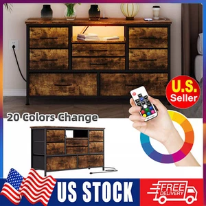 8 Drawer TV Stand w/ LED Light and Power Outlet Modern Chest of Drawers Dresser - Picture 1 of 12