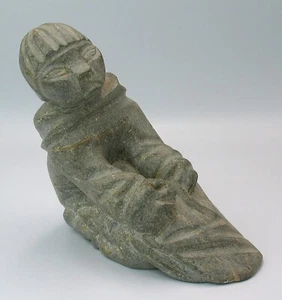 Eskimo Inuit Hand Carved Soapstone Sculpture Canada Laly Okituk Sugluk Tribe '81 - Picture 1 of 8