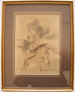 Hugo von Habermann (1849-1959) Retrato de una dama dibujo al carbón signo enmarcado - Imagen 1 de 3