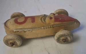 Vintage Sun Gummi Auto rot weiß Rennwagen #5 Coupe Spielzeug - Bild 1 von 6