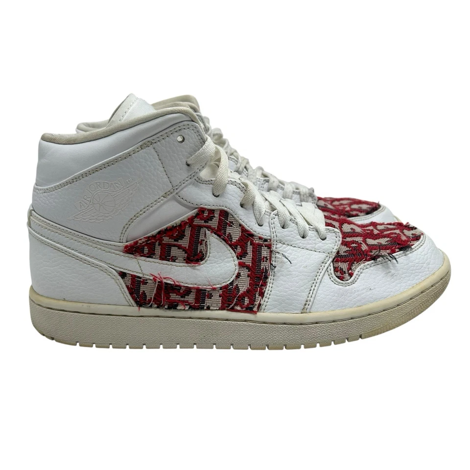 Nike Air Jordan 1 Mid Triple White Custom Men's Size 10 US 554724-130 Black Red - Image 1 of 4