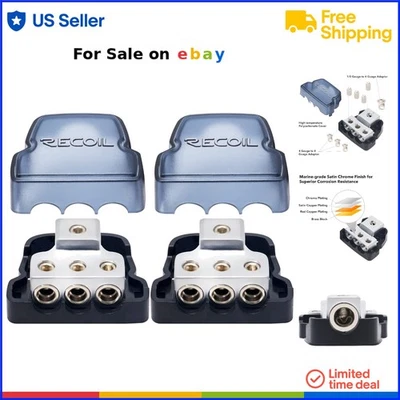 Car Audio Power Distribution Block 3-Way Brass Chrome Ground Splitter 2 Pack - Image 1 of 4